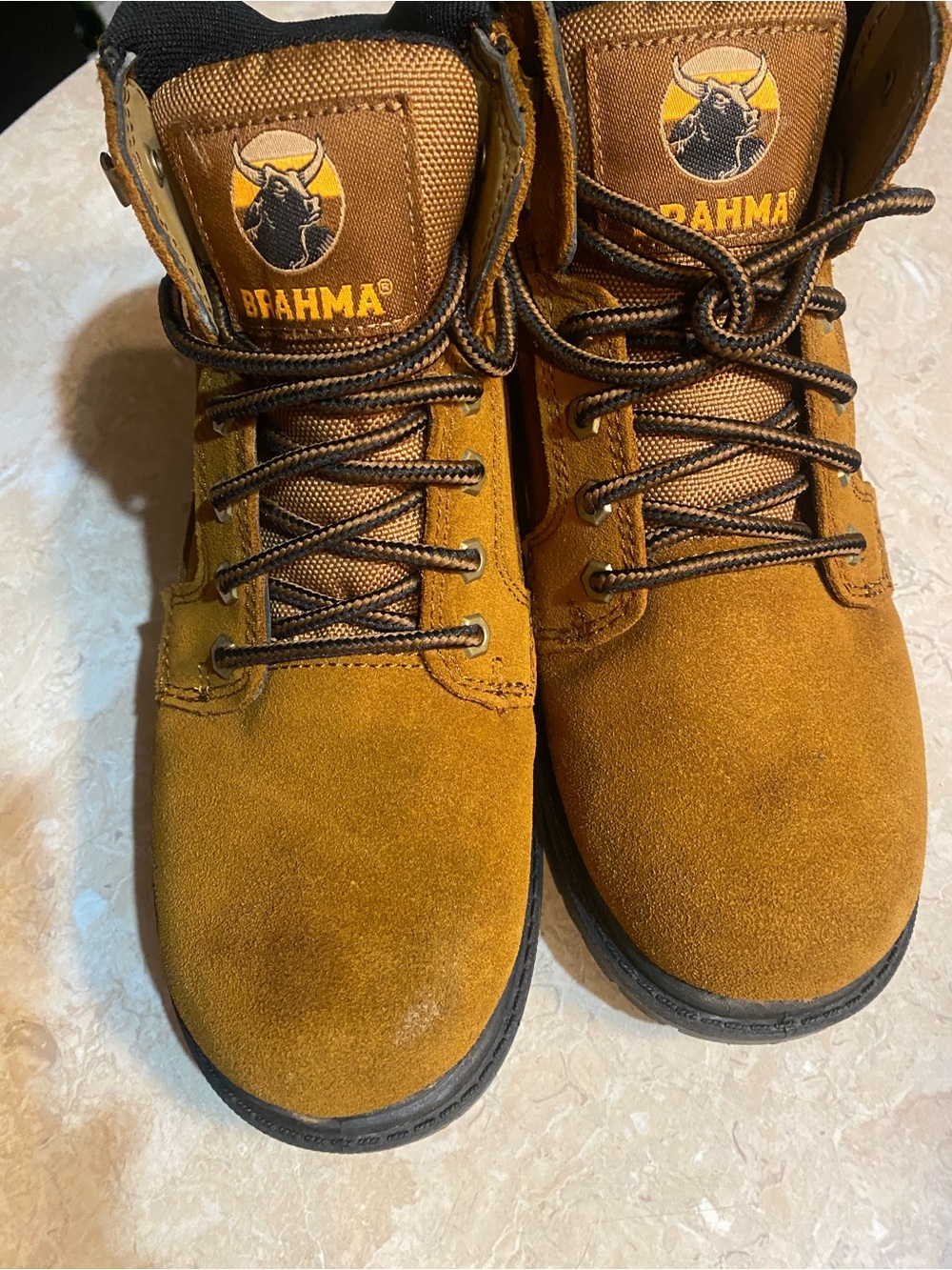 Brahma Men's Tan Suede Work Boots with Padded Collar